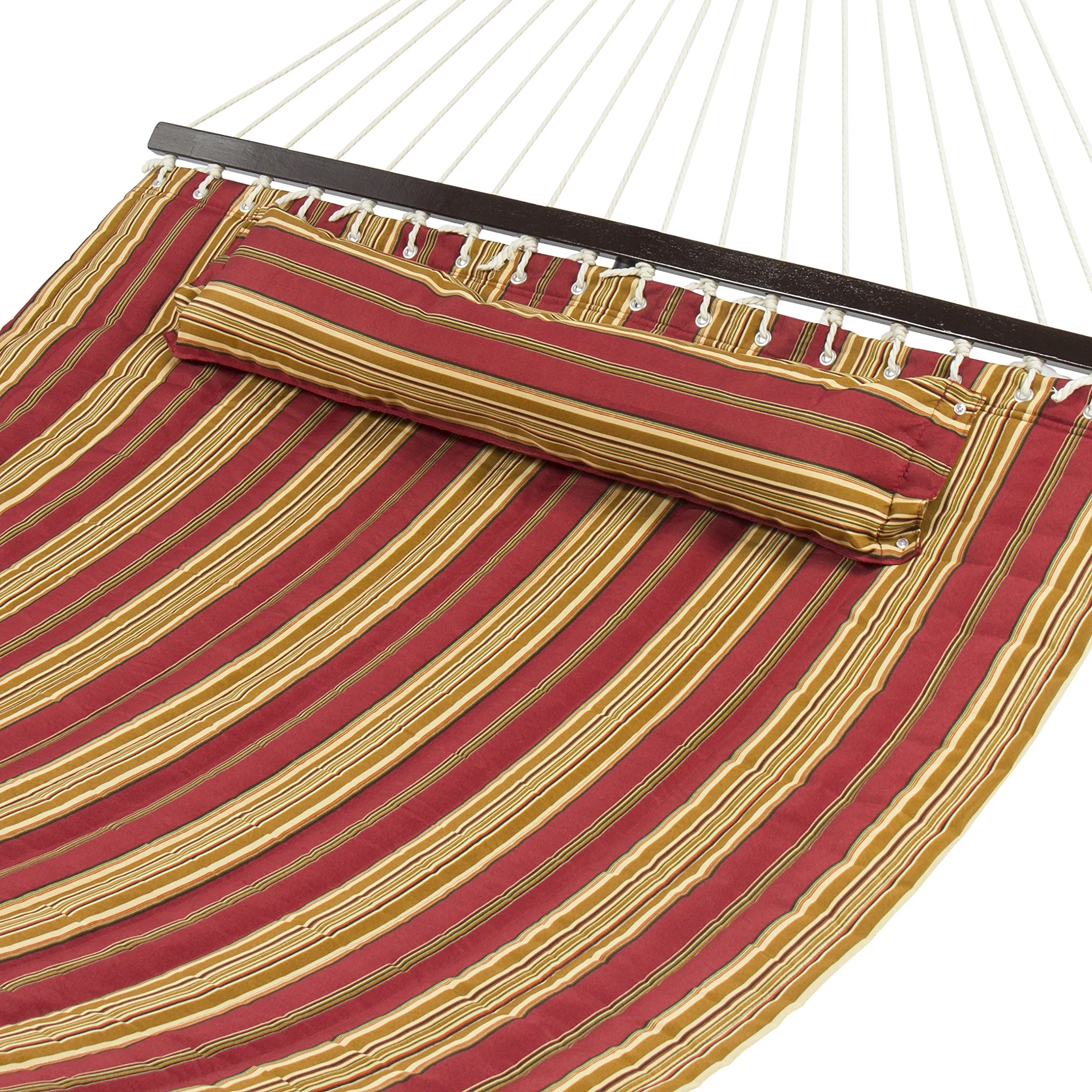 Quilted Double Hammock with Detachable Pillow & Spreader Bar - Best Choice Products