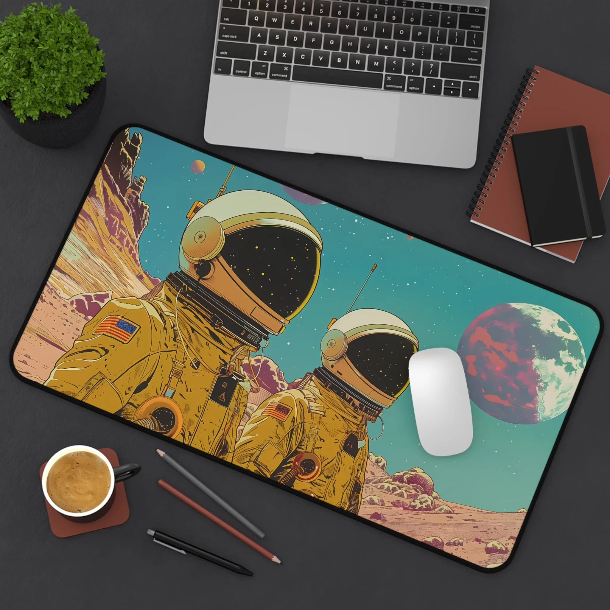 Retro Astronauts in Space Large Mouse Pad - 2 Sizes