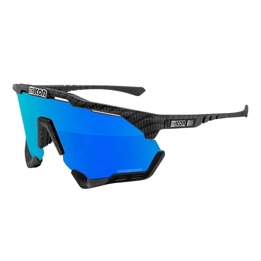 SCICON AEROSHADE XL CARBON MATT Sunglasses - MULTIMIRROR BLUE LENSES