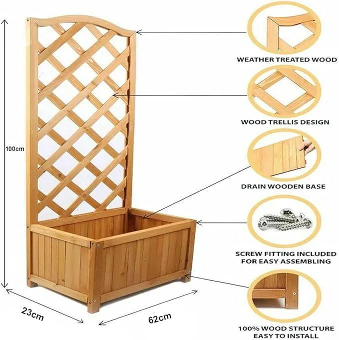 SG Traders Rectangular Wooden Planter With Lattice