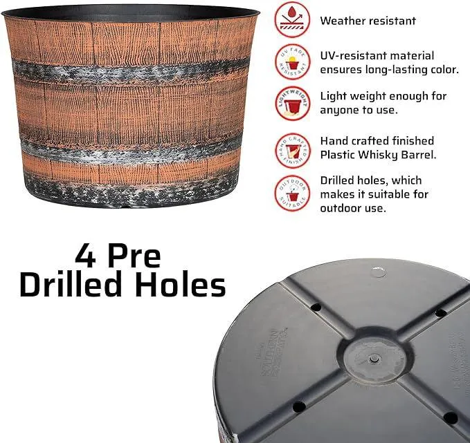 SG Traders™ Whisky Barrel Brown Garden Planter