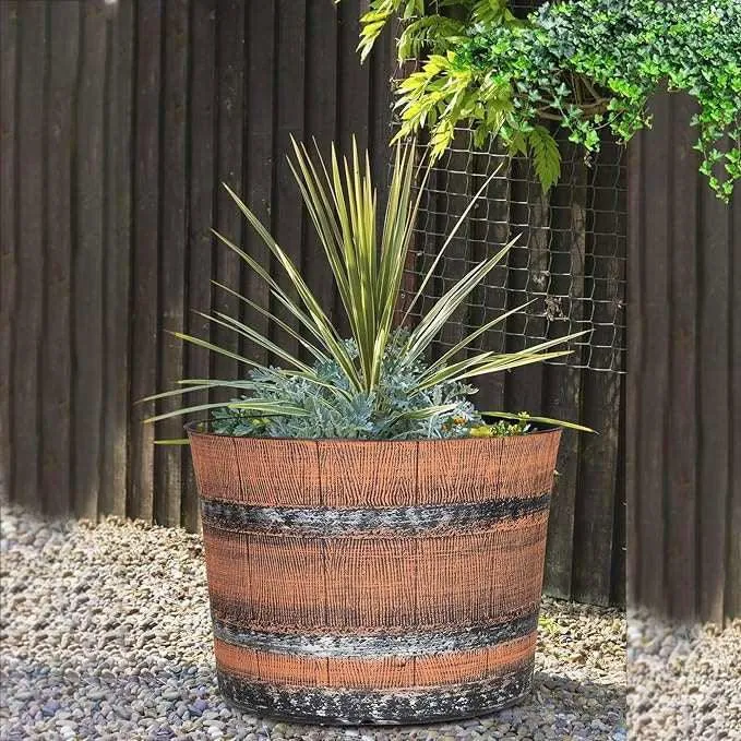 SG Traders™ Whisky Barrel Brown Garden Planter