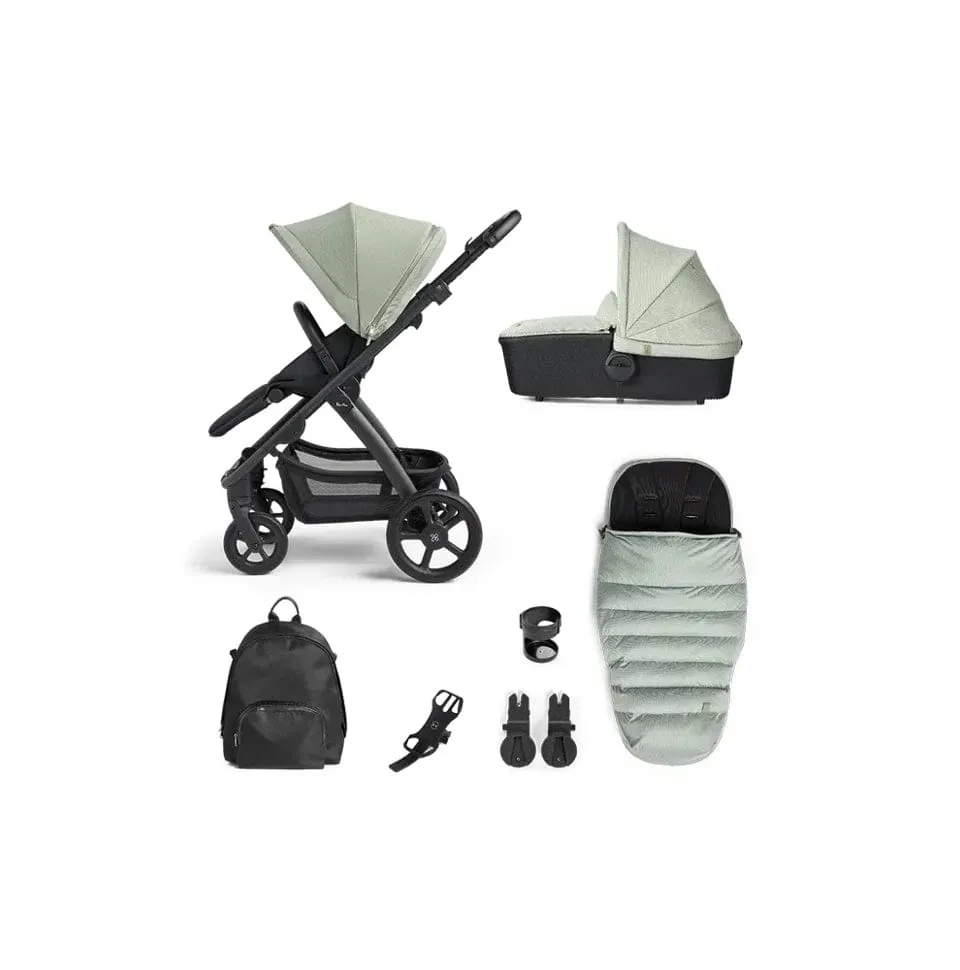 Silver Cross Tide Pram and Accessory Box - Sage (Black Chassis)