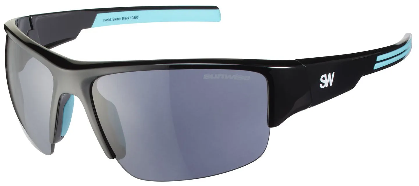 Sunwise Switch Shiny Black Frame With Blue Features, Smoke Lenses