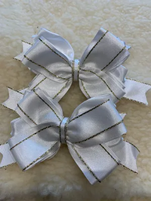 White & gold layered luxury bows- 5”- no tails